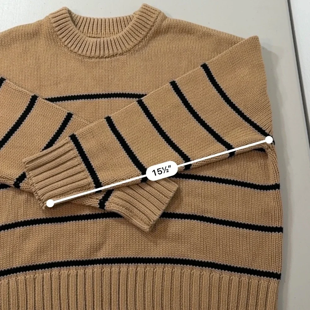Quince Organic Cotton Boyfriend Crew Sweater Striped Camel Black Mens Medium - Picture 5 of 6